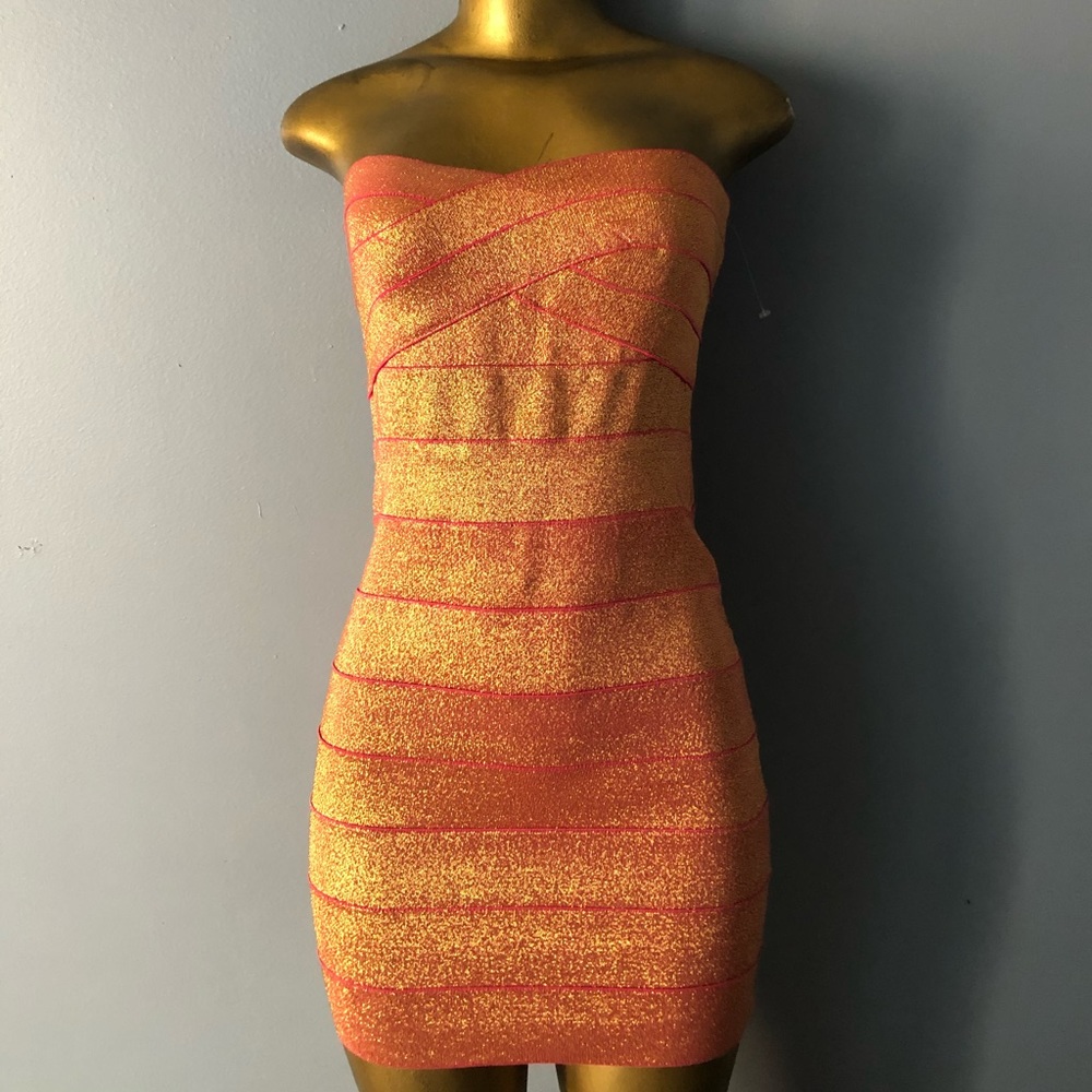 Pink and gold bandage dress